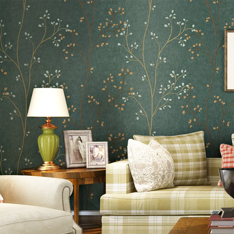 

American Country Retro Dark Green Non-Woven Wallpaper Living Room Bedroom Warm TV Background Wall 3D Pastoral Wallpaper
