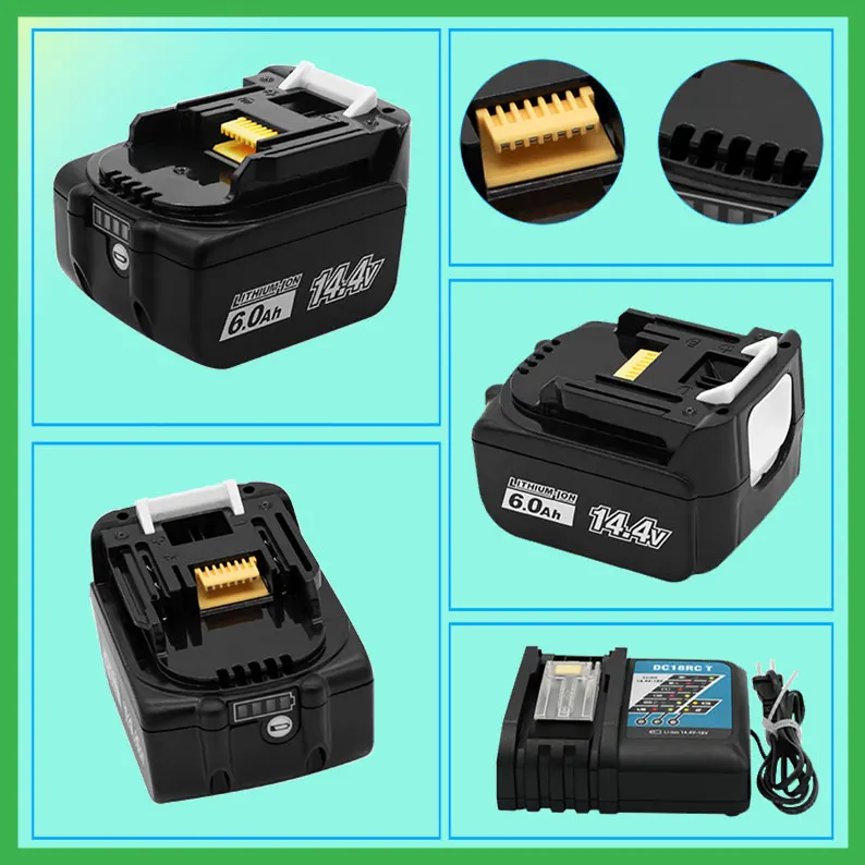 

6000mAh 14.4V lithium ion battery, used for Makita cordless power tool bl1460b bhp446 jt6225, etc. with indicator light