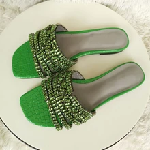 Fashion Rhinestone Clip-on Summer Slippers Women Hollow Crystal Flat Beach Shoes Women Brand Runway Mules Shiny Women Sandals 