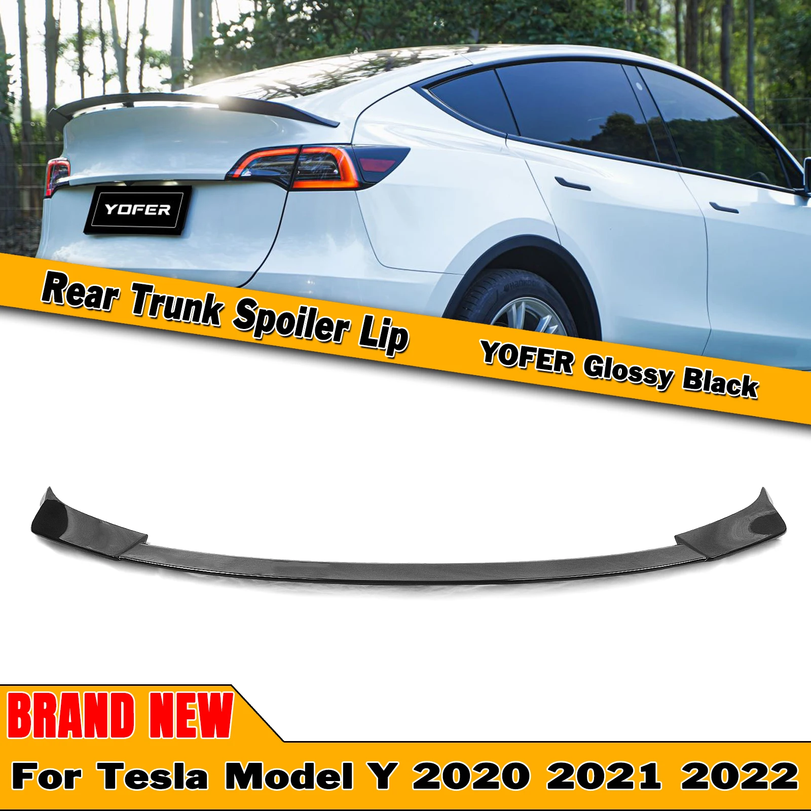 

Rear Trunk Spoiler Wing For Tesla Model Y 2020-2022 All Models YOFER Style Glossy Black Car Decklid Lid Upper Splitter Flap Lip