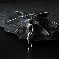 fashion silver color angel goddess pendant necklace moonstone six winged angel long chain neck hip hop jewelry for men women