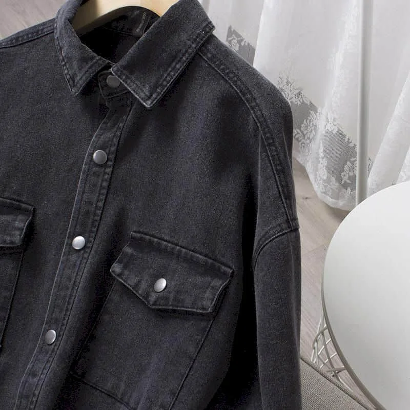 Джинсовые рубашки для женщин винтажная Повседневная однобортная блузка-поло с