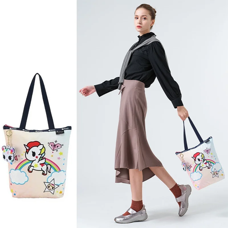 

Сумка-тоут Lesportsac с мультяшным единорогом, Сумка с трендовым принтом, французская модная сумка 2432, радужная лошадь, праздничный подарок на день рождения