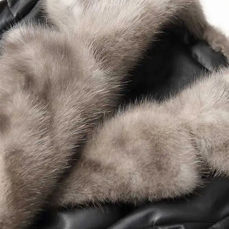 Autumn and Winter Haining Genuine Leather Clothes Women's Long Slim Fit Mink Fur Collar Sheepskin down Jacket Coat Thick enlarge