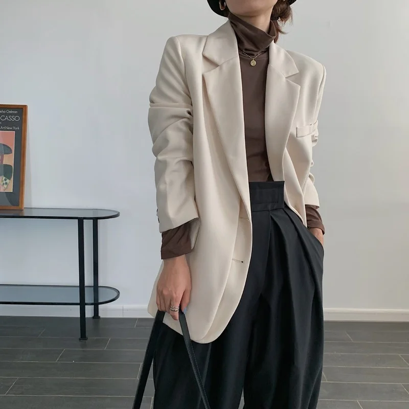 Korean Fashion Chic Blazers Women Solid Colors Single Breasted Office Suits 2021 Spring Autumn New Fashion Commute Casual Blazer