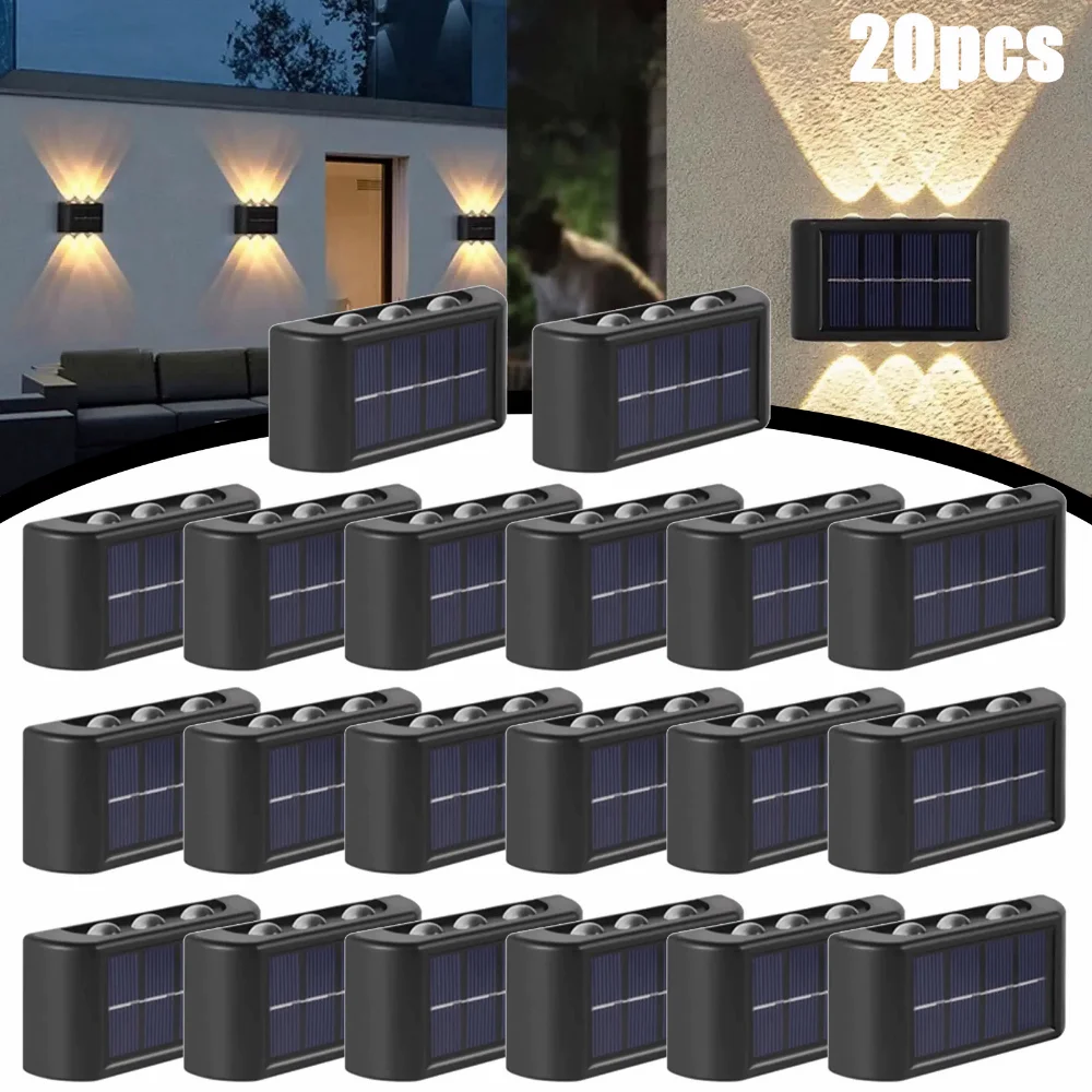 20pcs Solar Up Down Wall Lights LED Outdoor Waterproof Nordic Style Garden Courtyard Decorate Deck Lighting Illuminate Fixture