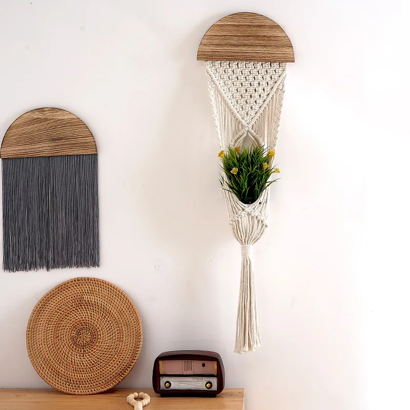 

Богемная плетеная подвесная корзина, подвесной карман, ретро гобелен, украшение для гостиной, спальни, сетчатый Карманный подвесной гобелен