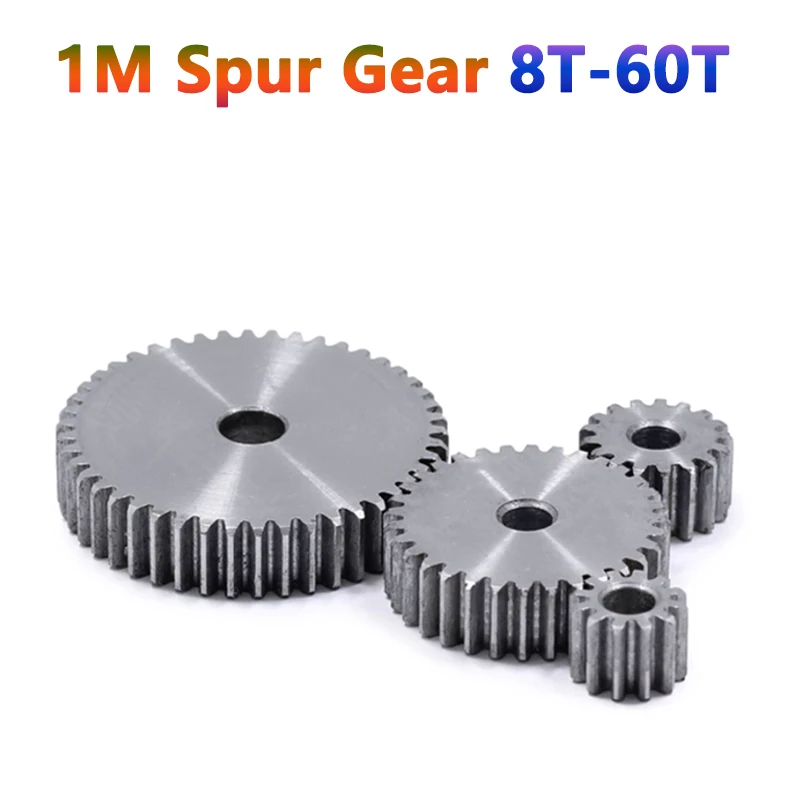 

1pc 1M 8T-60T Pinion Spur Gear 1 Mod Cylindrical Flat Gear 8 12 13 14 15 16 17 18 19 20 21 22 23 24 25 26 27-60 Teeth 45# Steel