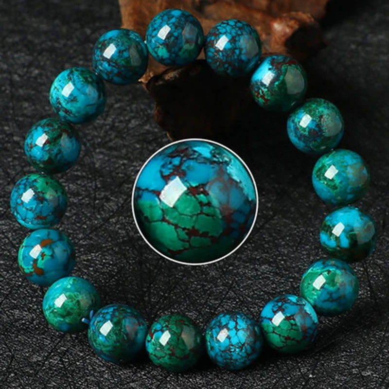 Malachite Stone Bracelet Green Natural Texture Bead Men Bracelets Diabetes Relief Healing Balance Elastic Handmade Charm Jewelry