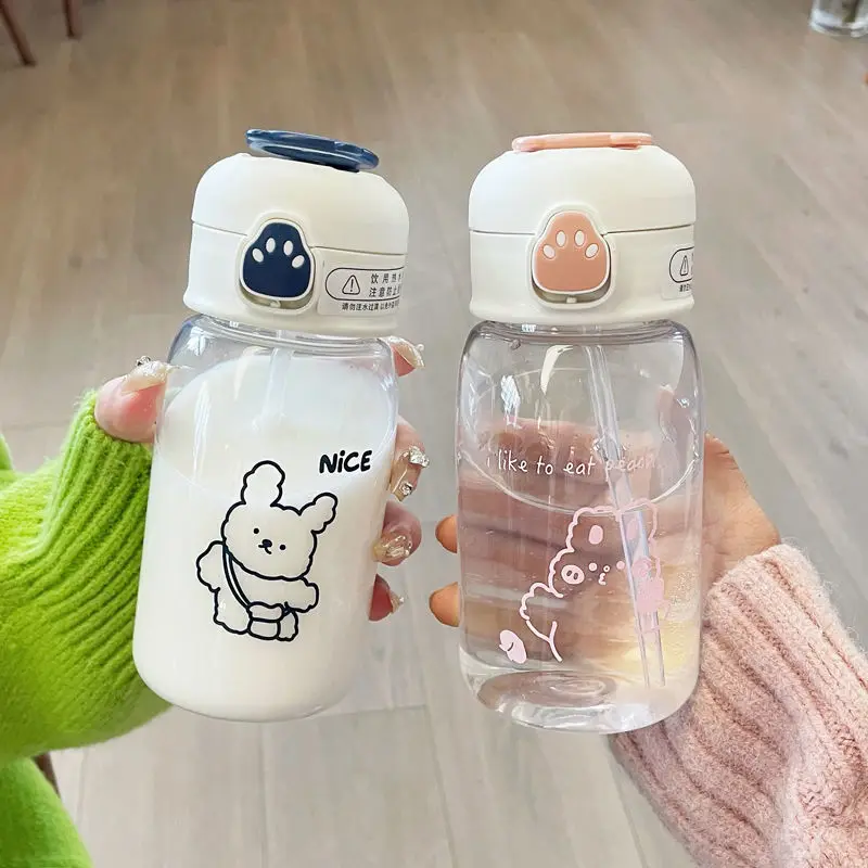 Kawaii Bear Клубничная бутылка для воды с соломинкой Для детей Девочка путешествие