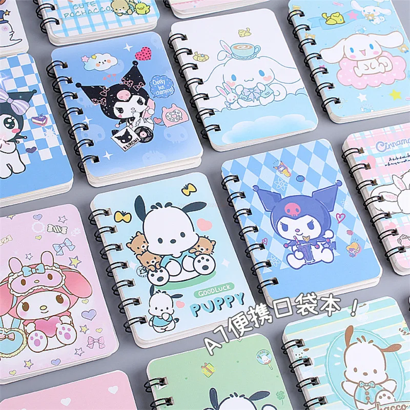 

10pcs Sanrio Kuromi Cinnamoroll Melody A7 Coil Book Cartoon Notepad Portable Pocket Notebook Stationery Wholesale Student Gift