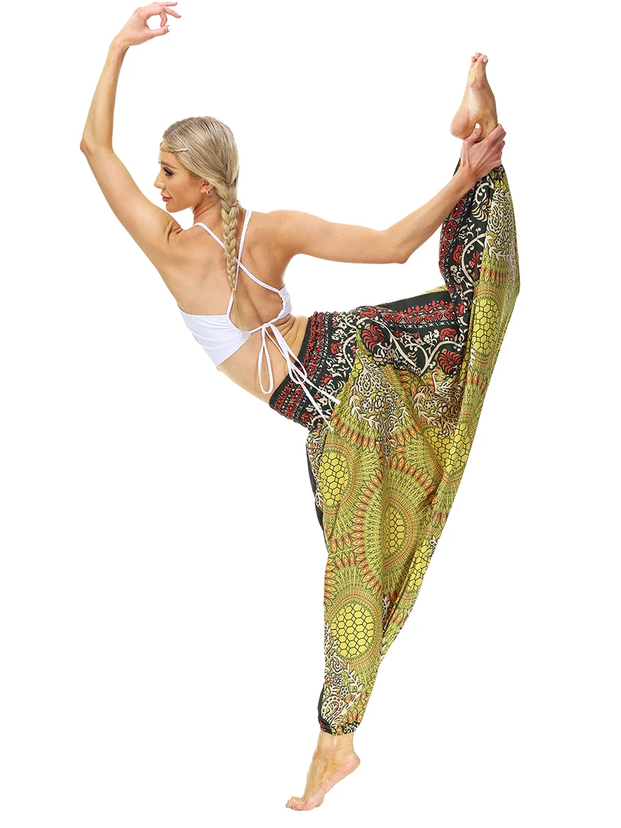 Женские повседневные пляжные штаны шаровары для йоги с высокой талией