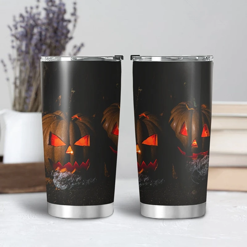 

Дизайнерские чашки с лампой в виде тыквы для Хэллоуина, 600 мл, двойная кофейная кружка, дорожная чашка, Вакуумная бутылка, термос, чашка для в...