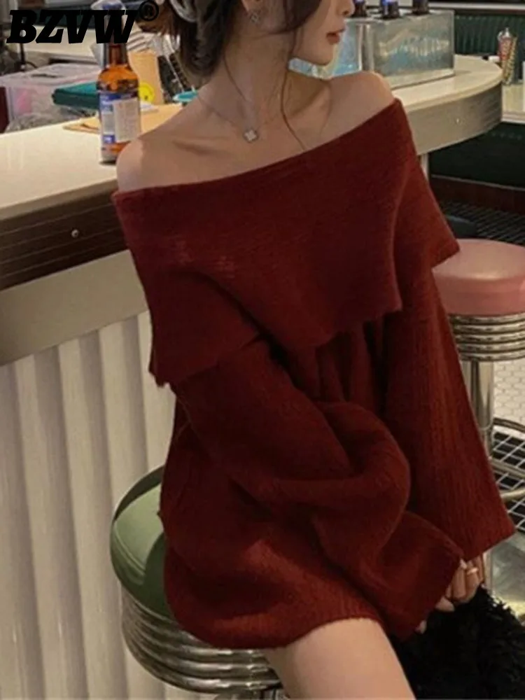 BZVW модный вязаный свитер на одно плечо для женщин с длинными рукавами однотонные