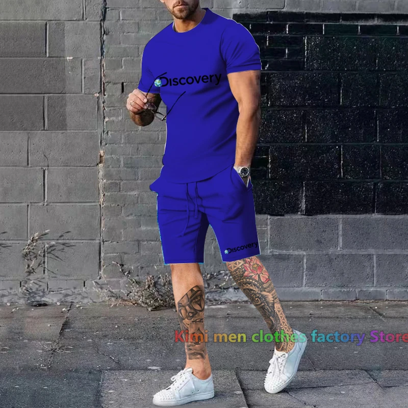 Summer tshirt set Discover Print men Short Outfits set Men Short Sleeve T-shirt Shorts Tracksuit Jogging suit Cotton 2 piece set