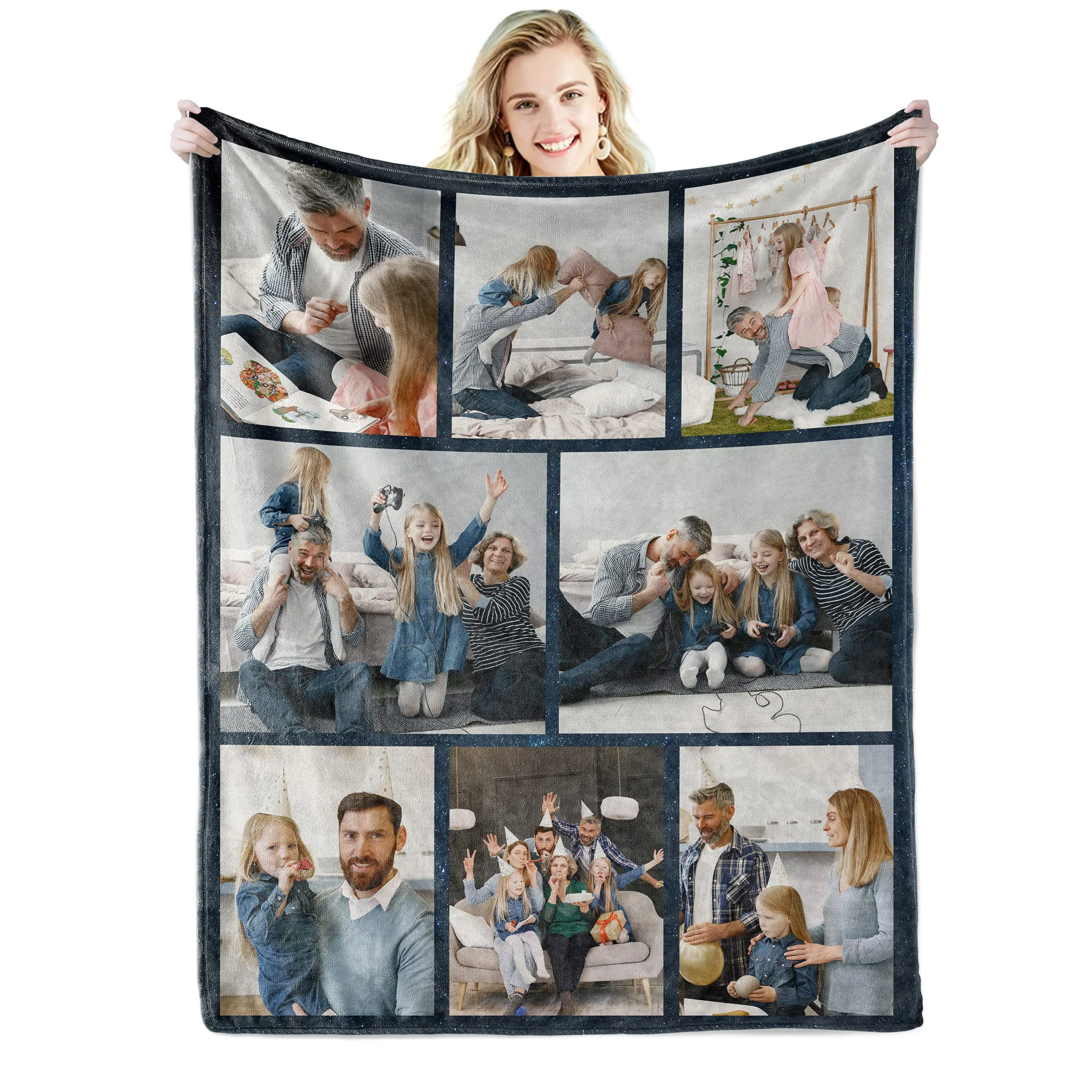 

Custom Blanket with Words Picture Collage Customized Blankets, Birthday Souvenir Gifts Personalized Throw Blanket for Father Mom