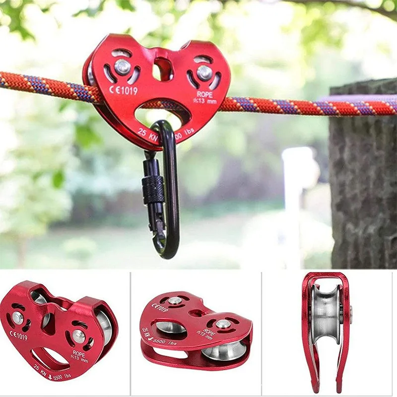 

Outdoor Climbing Pulley Double Axis High Altitude Hoisting Steel Rope Transportation Heart Shaped Double Pulley Climbing Tools