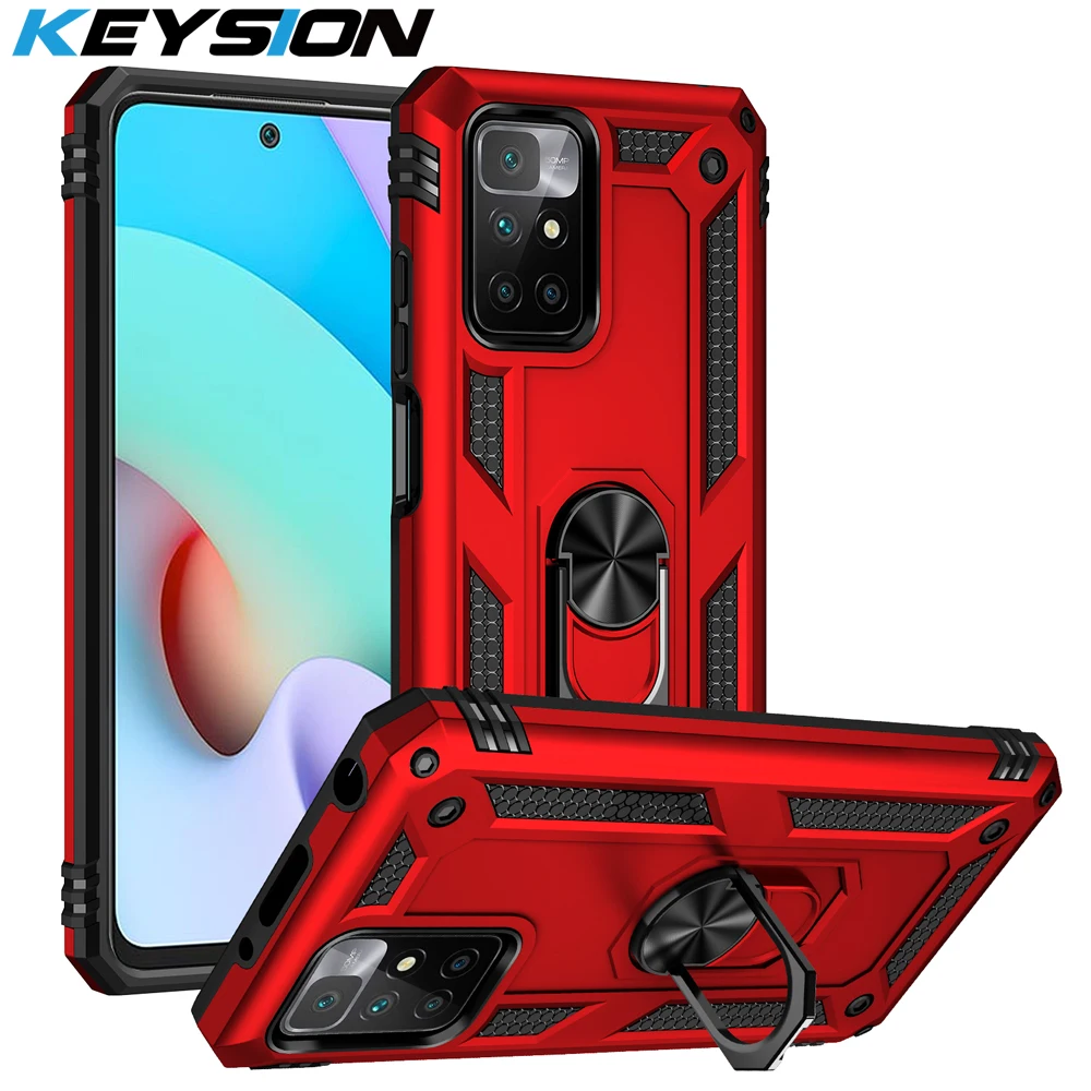 

KEYSION Shockproof Armor Case for Redmi 10 Prime Note 11 Pro+ 11T 5G Ring Stand Phone Back Cover for Xiaomi POCO M3 M4 Pro X3 GT