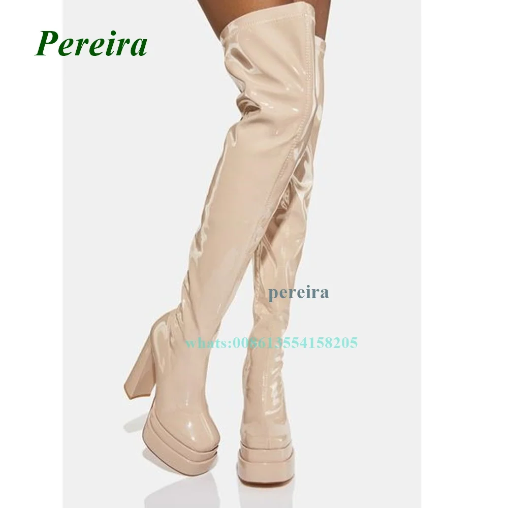 Spring and Autumn New Pink Boots 2022 Square Toe Platform Chunky Heel Boots Women Shoes Over The Knee Side Zip High Heels Sexy