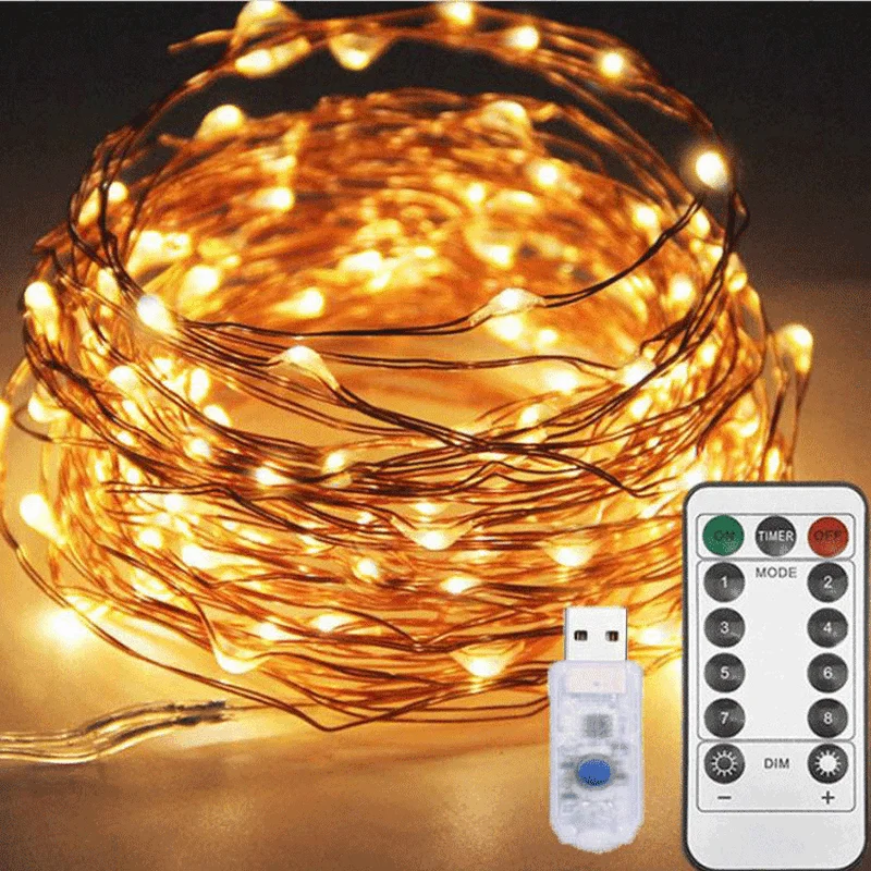 

20M 10M 5M Copper Wire USB Remote Fairy Lights String Lights Holiday Waterproof Garland Christmas Tree Lights Party Decoration
