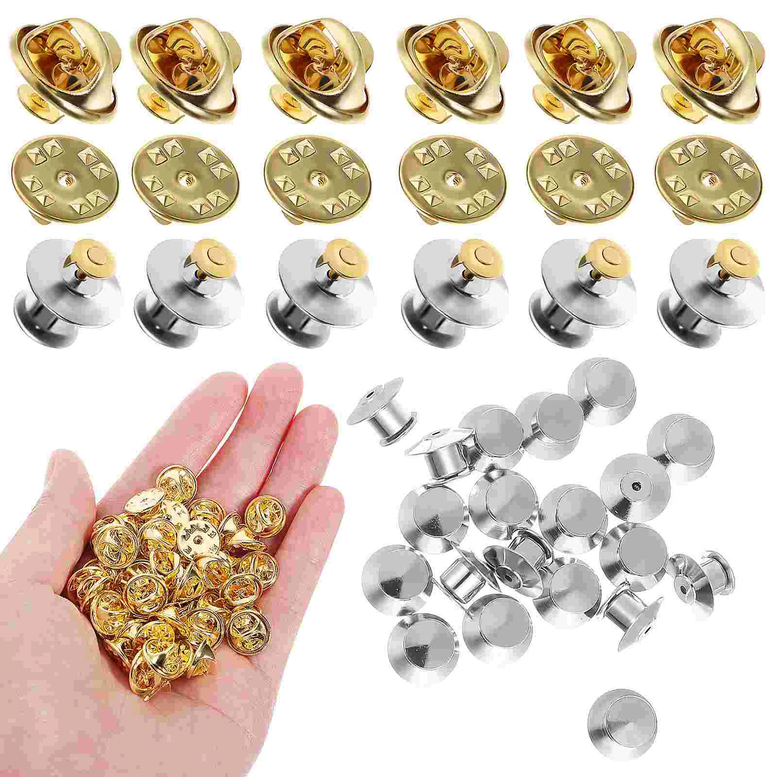 

120 Pcs Silver Ties Brass Buckle Insignia Needle Backs Badge Locking Clasps Blank Needles Craft Making Copper