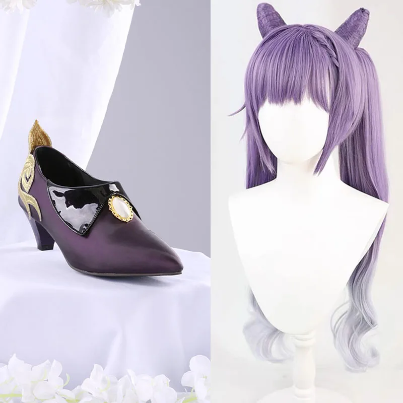 

Game Genshin Impact Cosplay Halloween Keqing Cosplay Wig Genshin Impact Keqing Shoes Cosplay Hair Halloween Cos