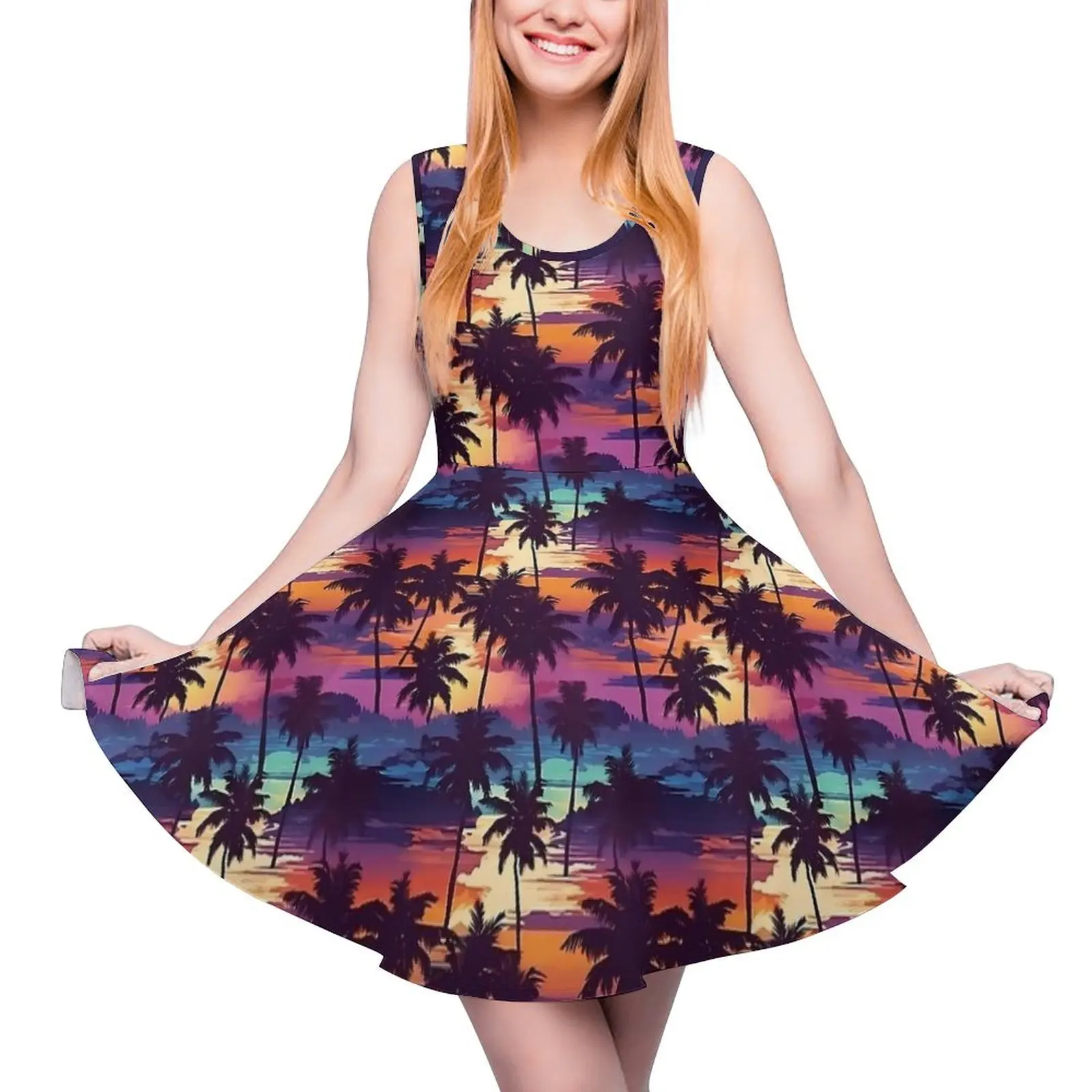 Гавайское платье с пальмами заката пляжные платья в стиле бохо повседневное