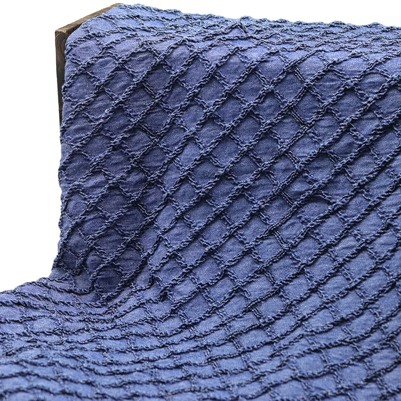 Джинсовая ткань средней толщины вышитая плиссированная из денима с эффектом