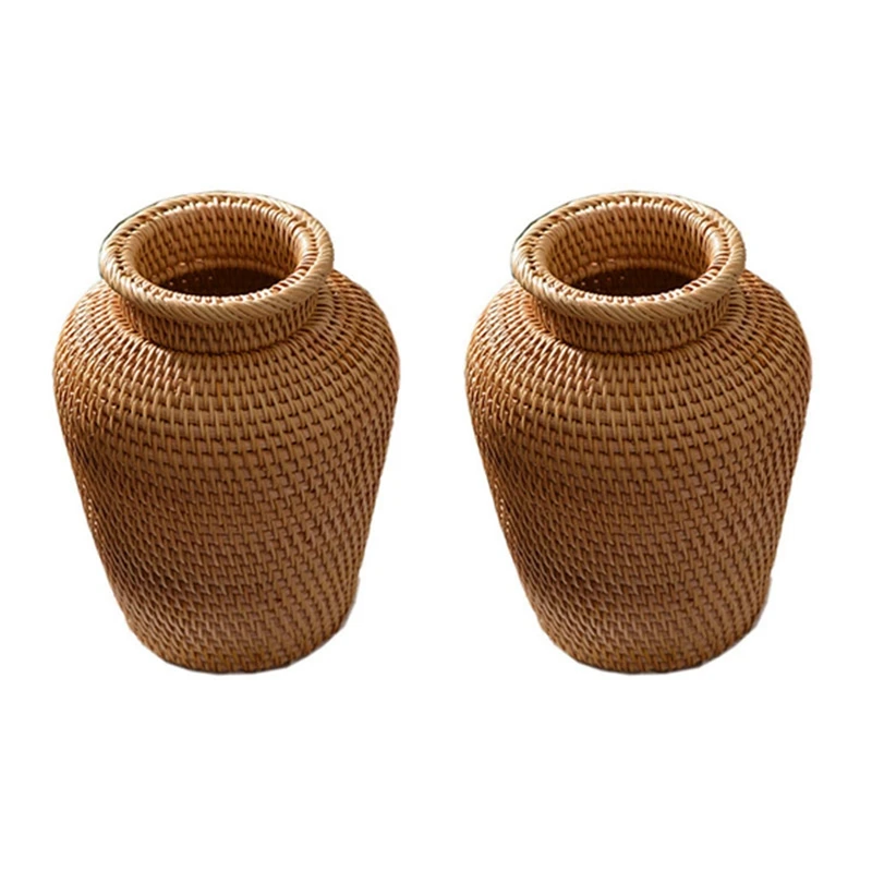 

New-2X Rattan Woven Vase Art Vase Fashion Tabletop Decoration Plants Flower Pot Faddish Home Gardening Supplies Flower