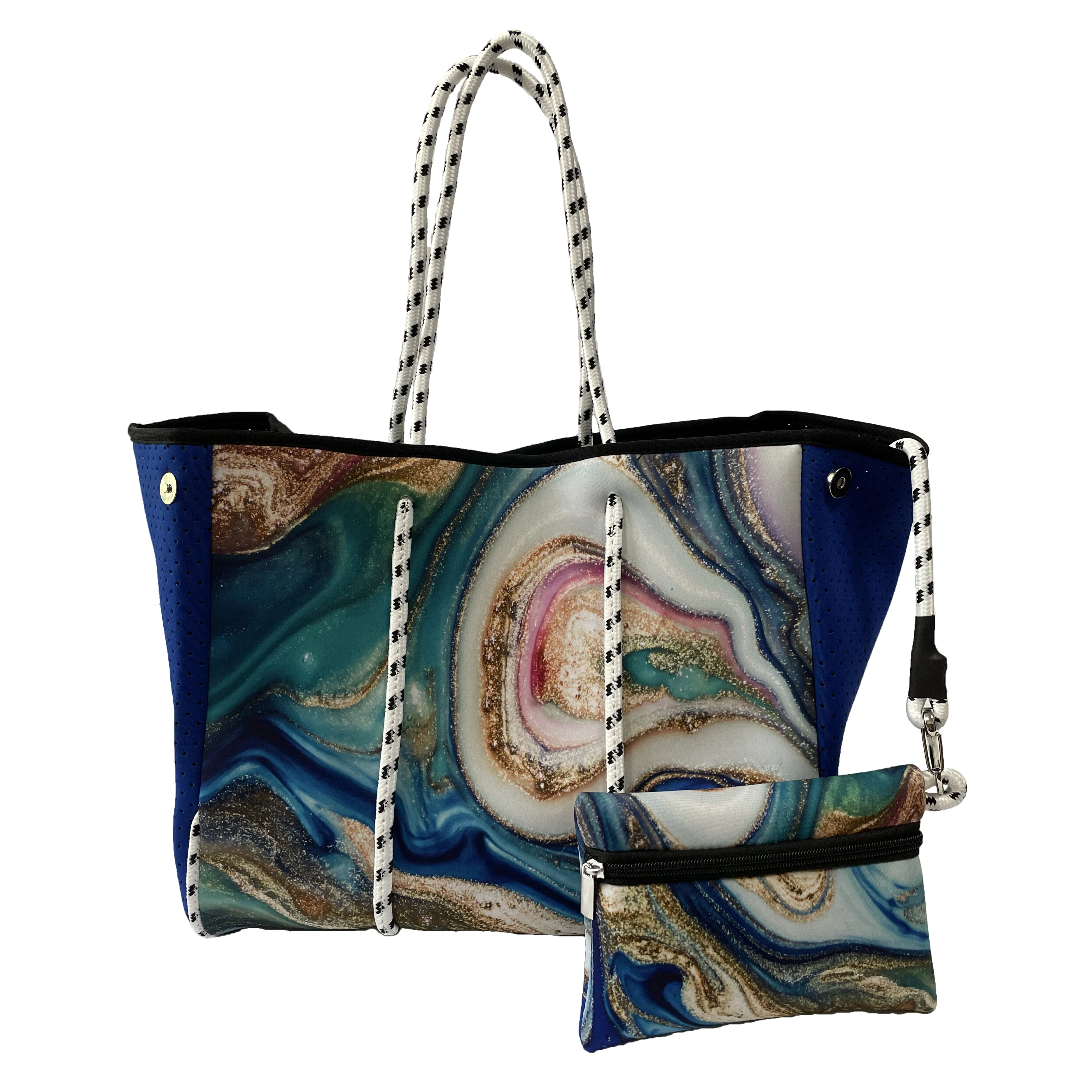 Large Capacity Neoprene Tote Bags With Purse Leopard Colorful Prene Totes Overnight Bag For Lady Summer Beach Swimming  Handbag