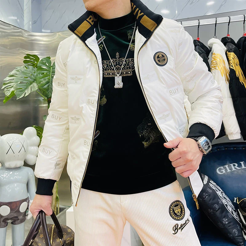 European Station New Winter Casual Down Jacket European Men's RC Leather Label Leopard Head High-end White Duck Down Men Jacket