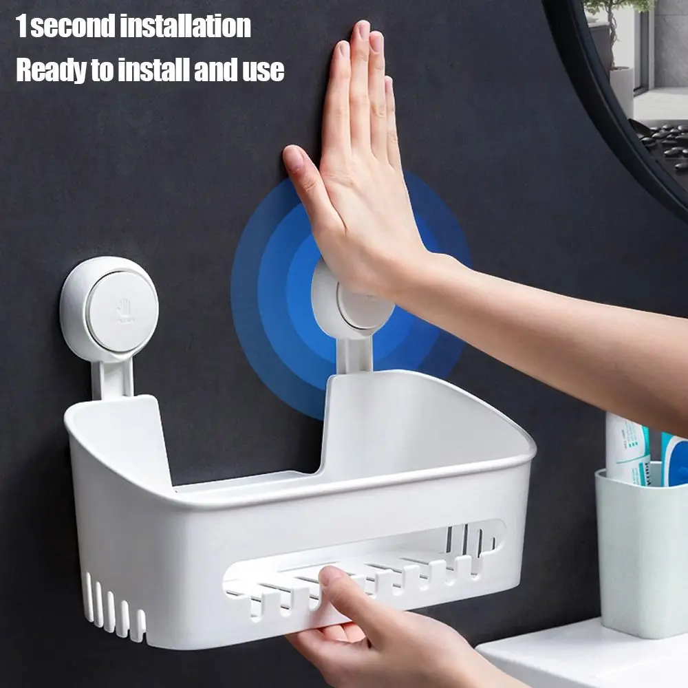 

NO-Drilling Wall-mounted Shelf Punch-free With Suction Cup Shower Shelf Powerful Suction Max Hold 22lbs Kitchen Organizer