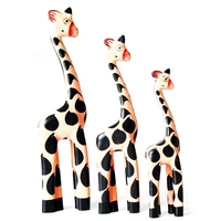 3 pcs sets giraffe ornamentscreative home decorationslog wooden animal figurinescrafts gift