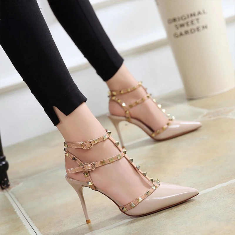 

Women's shoes rivets sandals female summer 6CM/10CM Thick with Fine with high-heeled shoes pointed stiletto sexy nightclub shoes