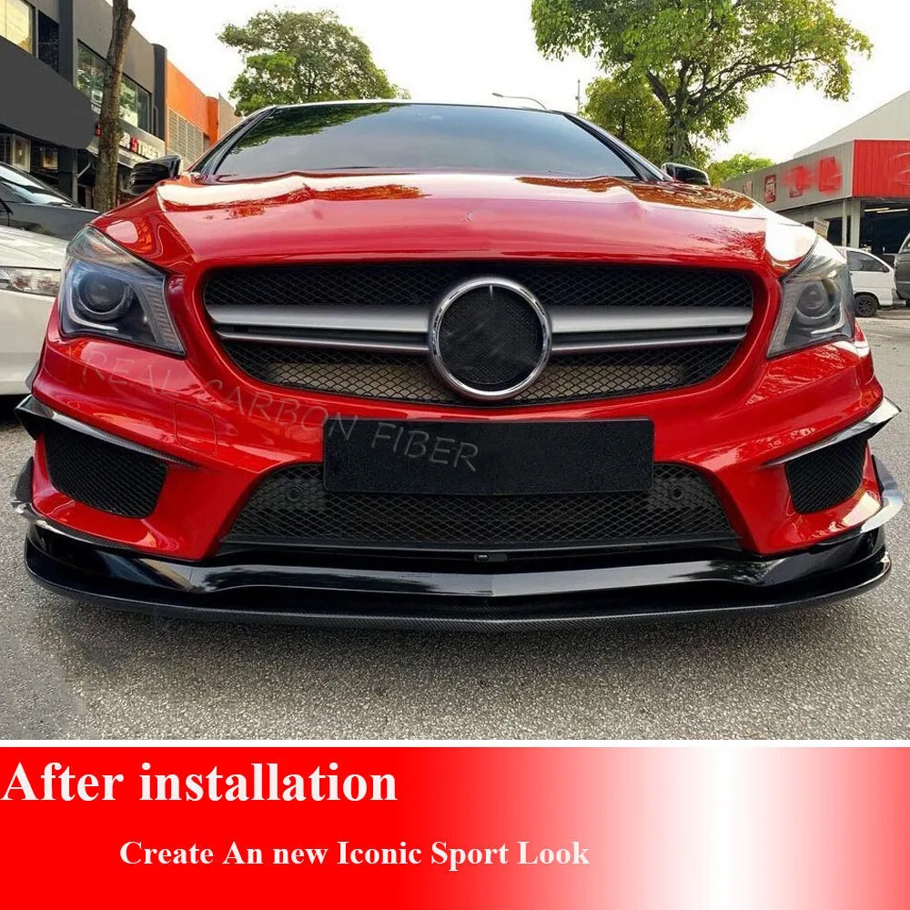 Фото Для Mercedes-Benz W117 C117 CLA250 CLA45 2014-15: Накладки-сплиттеры на передний бампер из настоящего карбона, аксессуары для автомобиля №5