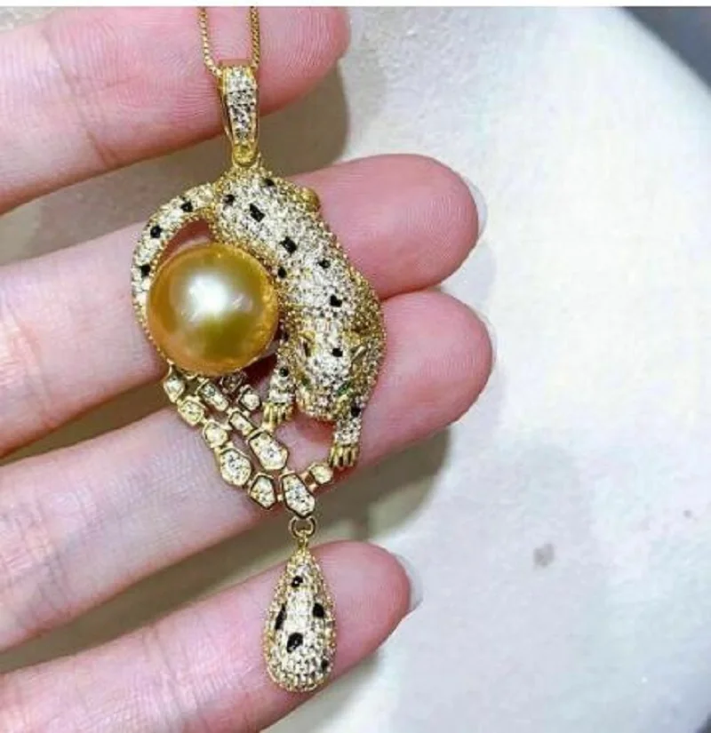 

gorgeous AAA 9-10mm south sea round golden pearl pendant necklace 925s