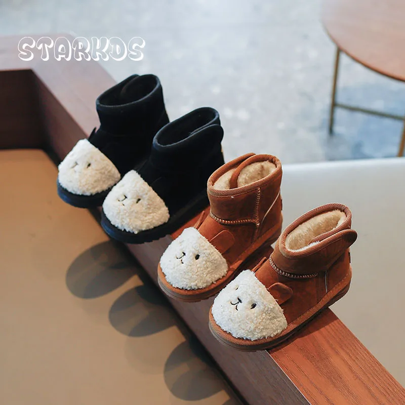 2023 New Baby Snow Boots Cartoon Animal Warm Plush Children Shoes Anti-slip Sole Cute Boys Girls Furry Booties