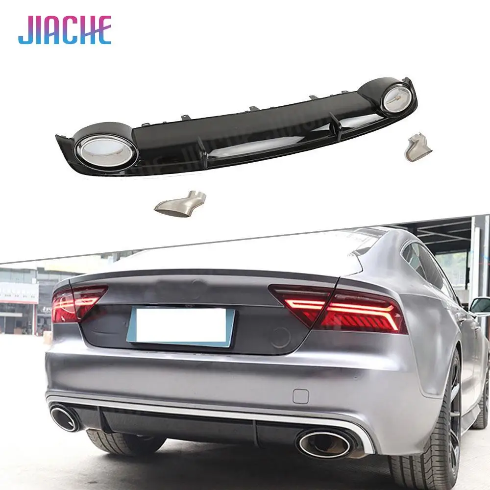 

PP Rear Lip Diffuser Spoiler For Audi A7 Sport 2016 2017 2018 RS7 Style Car Bumper Protector Back Bumper Trim Cover Car Styling