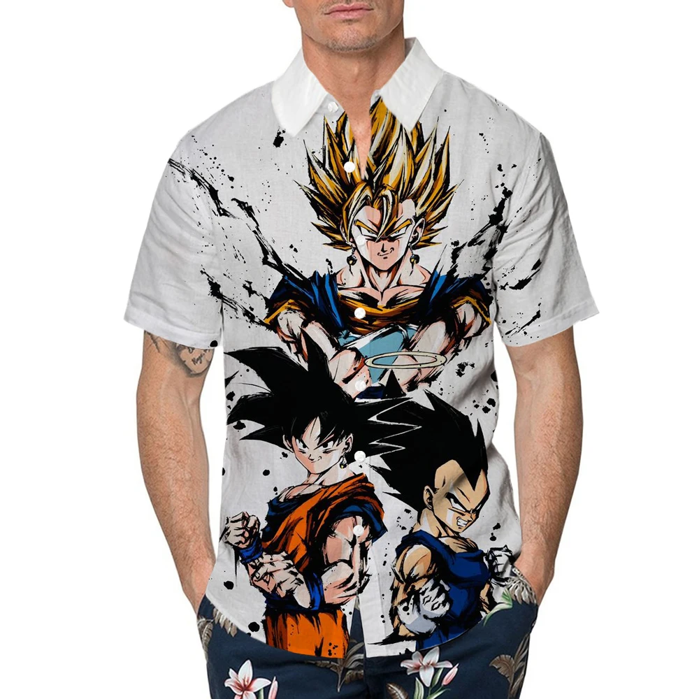 

2022 New Summer Men's Kids Shirts Anime Dragon Ball Goku Gohan Print Men's Tops Hawaiian Style Fashion Casual Street Party Shirt
