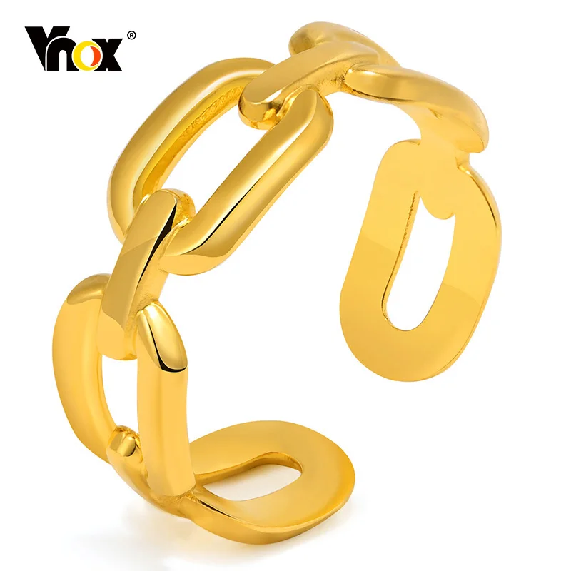 

Vnox 7mm Women Rings, Gold Color Stainless Steel Cuban Anchor Chain C Shaped Finger Band, Resizable Chic Dainty Ring