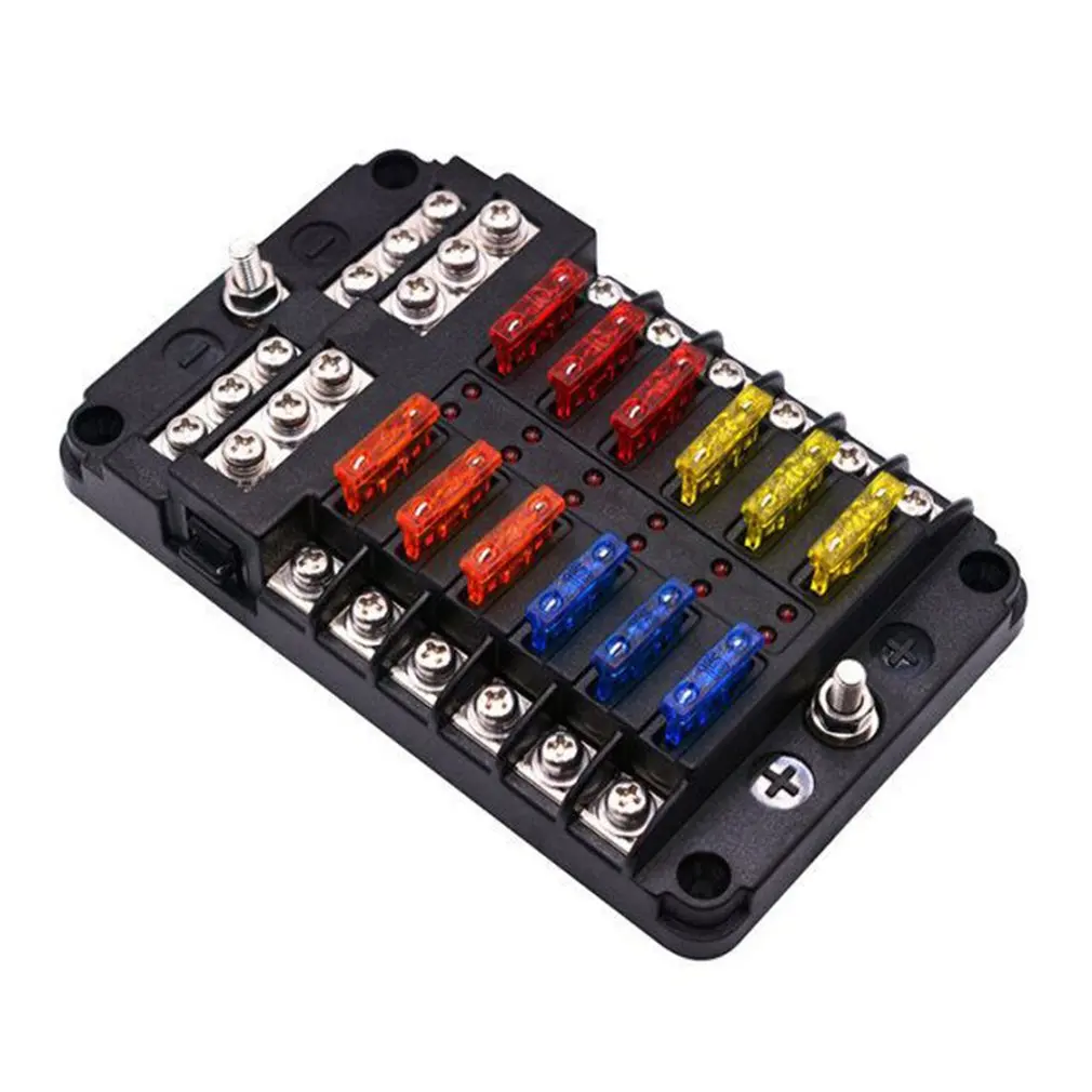 

12-Way Car Fu se Box 6 In 6 Out Car Fu se Box Universal Automative Fu se Box With Led Indicator Portable Car Fu se Box