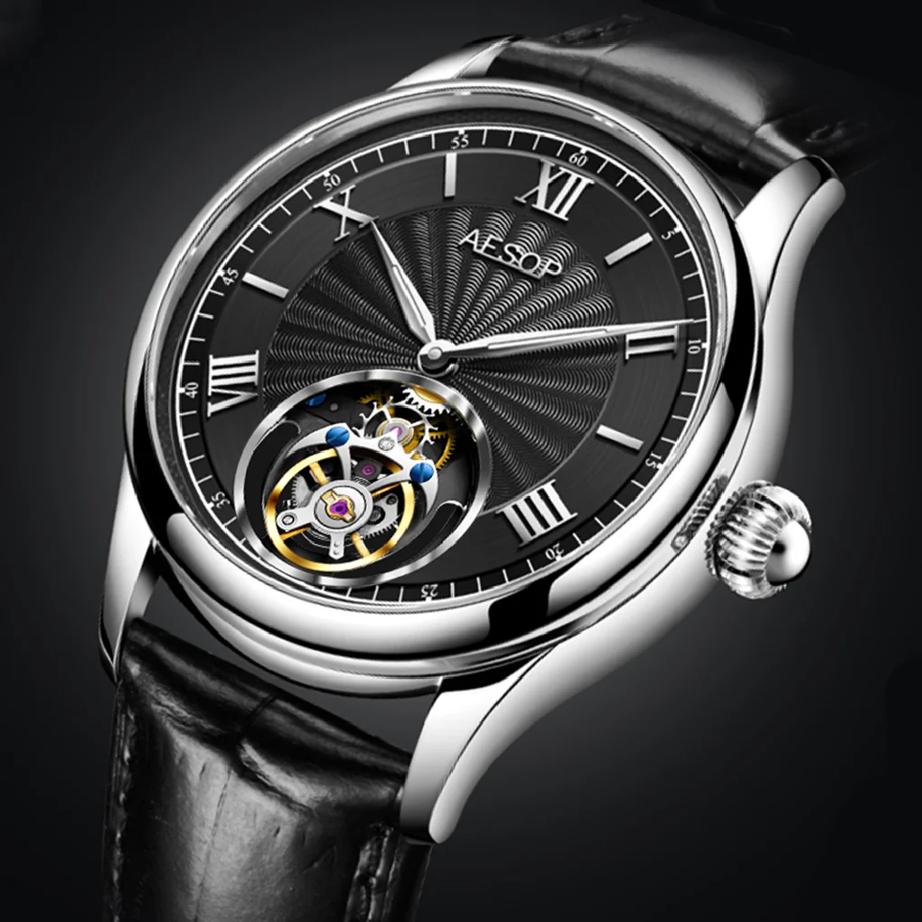 

AESOP Flying Tourbillon Movement Skeleton Watch for Men Luxury Man Mechanical Wristwatches Diamond Waterproof Clock
