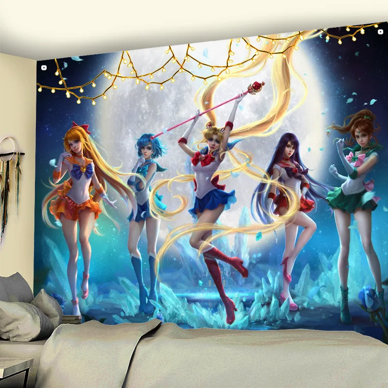 

Color Anime Pretty Girl Tapestry Dormitory Background Cloth Decoration Bohemian Kawaii Fairy Wall Hanging Bedspread Yoga Mat