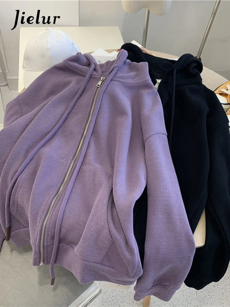 Jielur Тонкие женские толстовки в Корейском стиле осенняя Повседневная фиолетовая