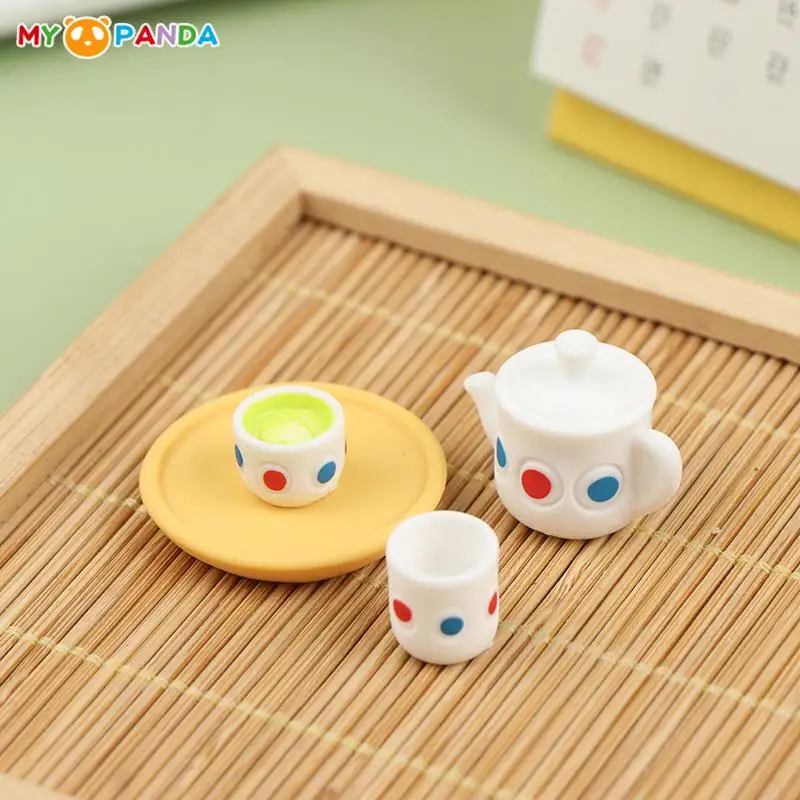 

Cute 4Pcs/Set Dollhouse Miniature Teapot Teacup Tray Kettle Cup Model Toy Kitchen Prop Dollhouse DIY Decor Resin Micro Landscape