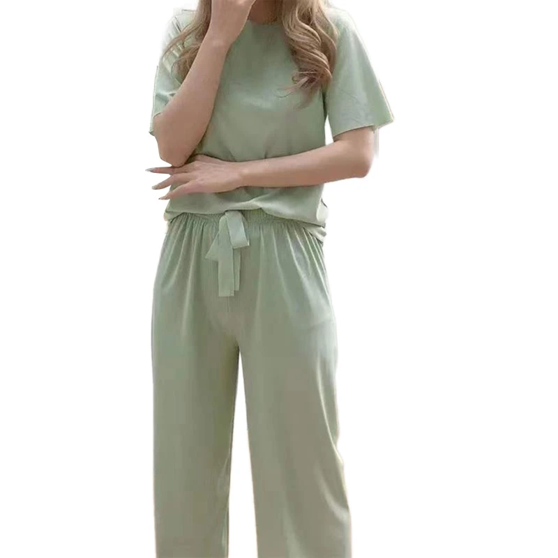 

573B Short Sleeve Crewneck Pullover Tops And Long Pants Sweatsuits Tracksuits