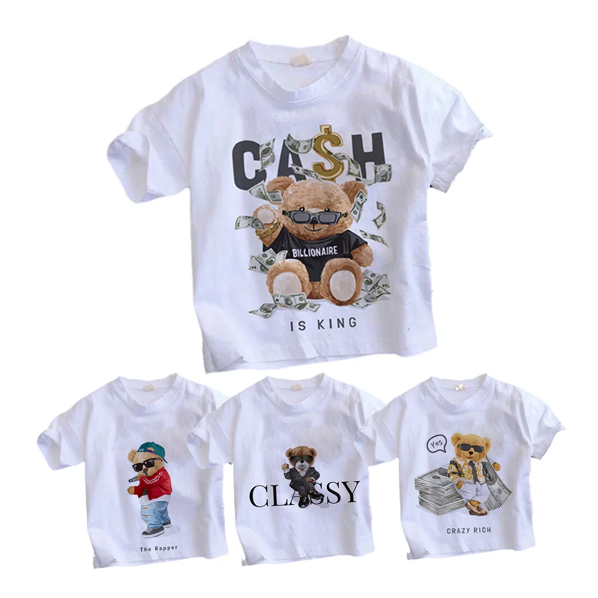 

Boys T-shirt disguise Bear Teddy Bear cartoon Kids Girls White black Summer Funny Clothes Little Baby Y2K Clothes,Drop Ship