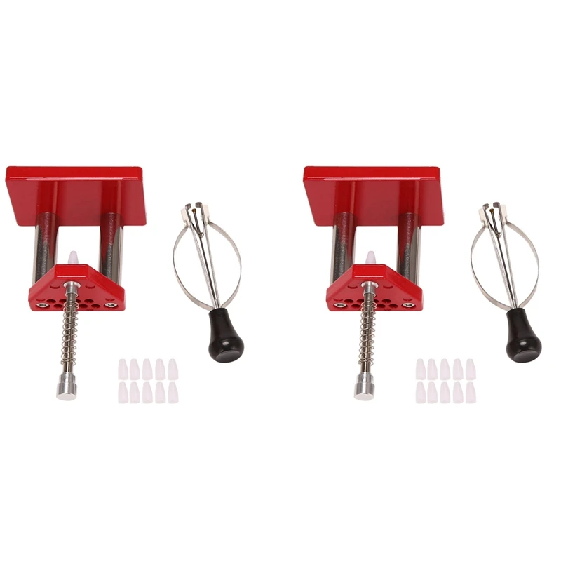 

2X Red Watch Tool Hand Plunger Puller Remover Hand Set Fitter Solid Alloy Steel With 20 Plastic Dies
