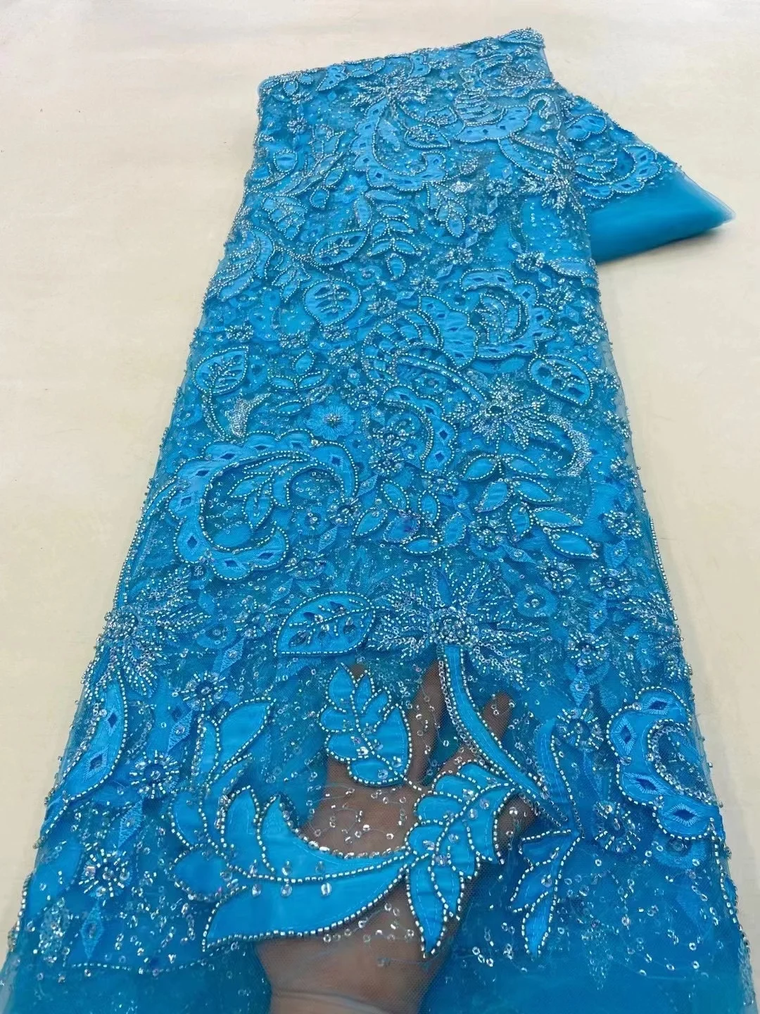 

Latest French Tulle stones Lace Fabric 5 Yards 2023 High Quality Nigerian Women Dress Sequins Embroidery African Lace Fabric