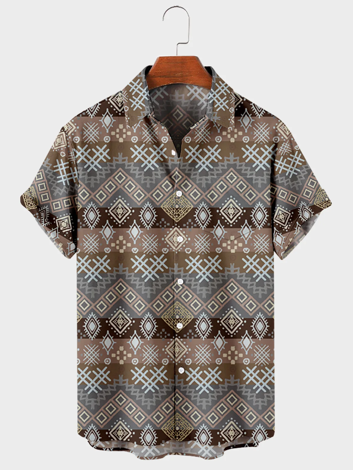

Harajuku y2k hombre street tops men's trendy digital print casual fashion trend prismatic pattern button up shirt 3